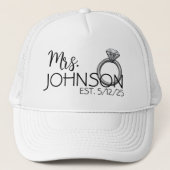 Mrs Pas getrouwd Bride Faux Ring Geborduurde Patch Trucker Pet (Voorkant)