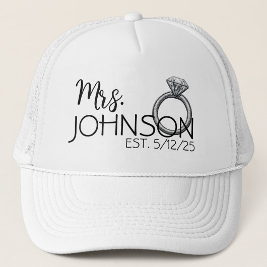 Mrs Pas getrouwd Bride Faux Ring Geborduurde Patch Trucker Pet (Voorkant)