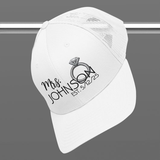 Mrs Pas getrouwd Bride Faux Ring Geborduurde Patch Trucker Pet