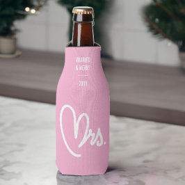 Mrs Pas getrouwd Custom Text Pink Bottle Cooler