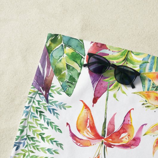 Mrs Pas getrouwd Tropical Floral Waterverf Script Strandlaken (In situ)