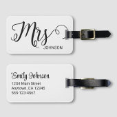 Mrs Personalized Elegant Script Bride Name White Bagagelabel
