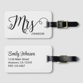 Mrs Personalized Elegant Script Bride Name White Bagagelabel