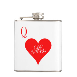 Mrs Queen of hearts bruiloft fles voor vrouw Heupfles