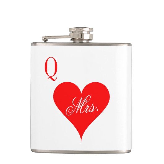 Mrs Queen of hearts bruiloft fles voor vrouw Heupfles (Voorkant)