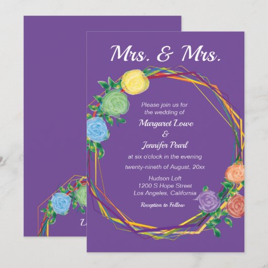 Mrs Rainbow Flowers lesbische bruiloft nodigen Paa Kaart (Voorkant / Achterkant)