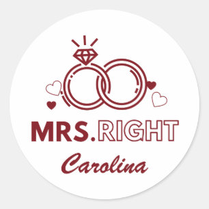 Mrs Rechts Rode Bruiloft Ring Vet Grappige Custom Ronde Sticker