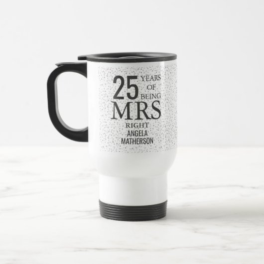 Mrs Right Fun 25e jubileum Zilveren Hartjes Reisbeker (Links)