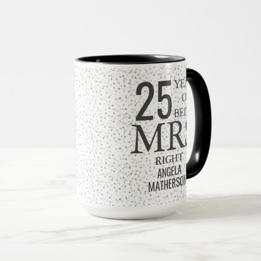 Mrs Right Fun 25th Jubileum Silver Hearts Mok (Voorkant rechts)