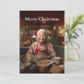 Mrs Santa Baking Cake Feestdagenkaart (Staand voorkant)