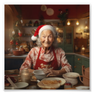 Mrs Santa Baking Cake Foto Afdruk