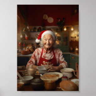 Mrs Santa Baking Cake Poster
