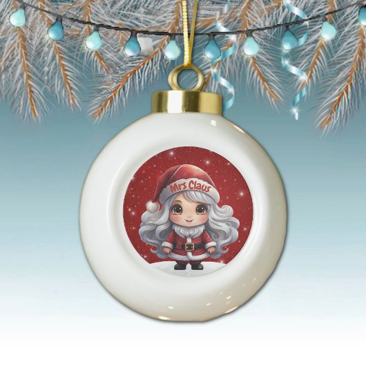 Mrs Santa Claus Festive Berry Red Sparkle 🎄🤶🏻 Keramische Bal Ornament