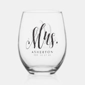 Mrs script gepersonaliseerd pasgetrouwde bruid wijnglas zonder voet (Achterkant)