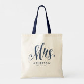 Mrs script marine blauw pasgetrouwde bruid tote bag (Achterkant)