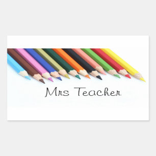 Mrs. Teacher-kleurpotloden Rechthoekige Sticker