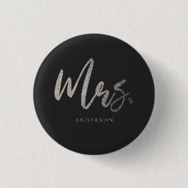 Mrs Wedding Silver Glitter Handwriting Custom Ronde Button 3,2 Cm