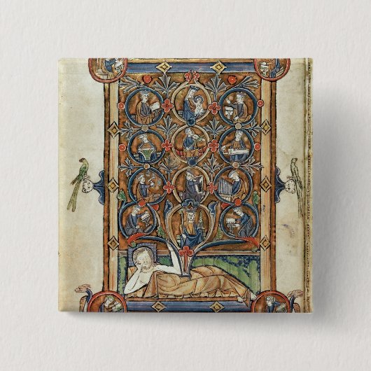 Ms 21926 The Tree of Jesse from a psalter Vierkante Button 5,1 Cm (Voorkant)