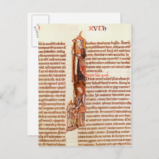 Ms 21 fol.97 Ruth and Boaz, uit een Bijbel Briefkaart (Voorkant / Achterkant)