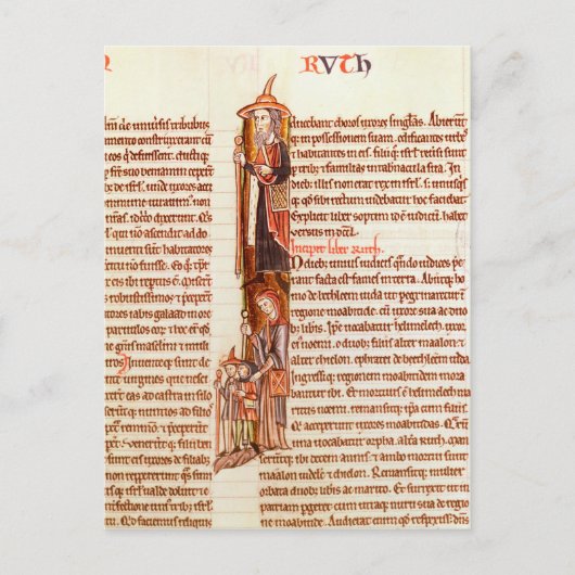 Ms 21 fol.97 Ruth and Boaz, uit een Bijbel Briefkaart (Voorkant)