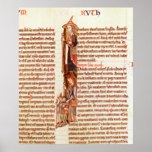 Ms 21 fol.97 Ruth and Boaz, uit een Bijbel Poster