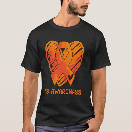 MS Awareness Orange Ribbon Heart Symbol Ribbon Hea T-shirt (Voorkant)