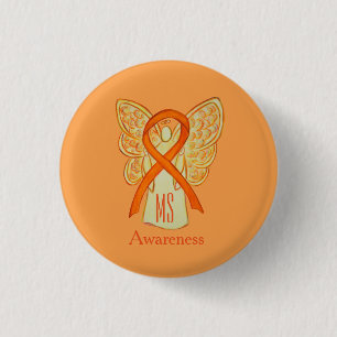 MS Awareness Ribbon Oranje Angel - Aangepaste Butt Ronde Button 3,2 Cm