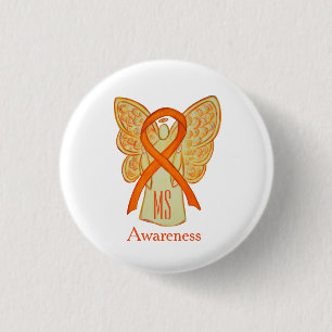 MS Awareness Ribbon Oranje Angel - Aangepaste Butt Ronde Button 3,2 Cm