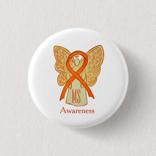 MS Awareness Ribbon Oranje Angel - Aangepaste Butt Ronde Button 3,2 Cm (Voorkant)