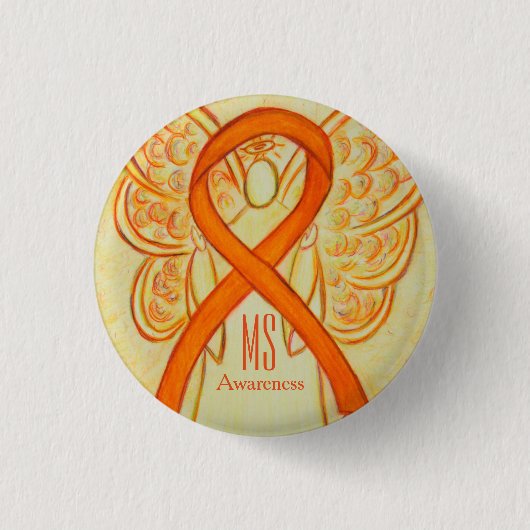 MS Awareness Ribbon Oranje Angel - Aangepaste Butt Ronde Button 3,2 Cm (Voorkant)