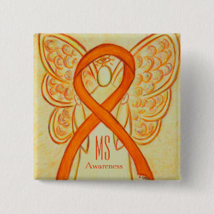 MS Awareness Ribbon Oranje Angel - Aangepaste Butt Vierkante Button 5,1 Cm