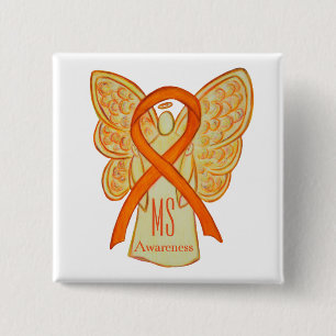 MS Awareness Ribbon Oranje Angel - Aangepaste Butt Vierkante Button 5,1 Cm