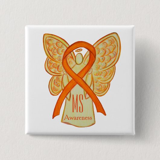 MS Awareness Ribbon Oranje Angel - Aangepaste Butt Vierkante Button 5,1 Cm (Voorkant)