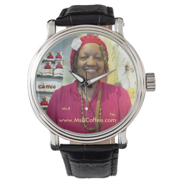 Ms. B Coffee-Black  lederen horloge (Voorkant)