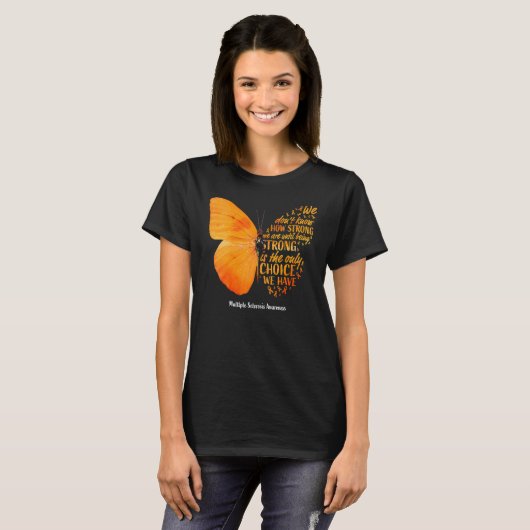 MS Butterfly Orange Ribbon Multiple Sclerosis Awar T-shirt (Voorkant volledig)
