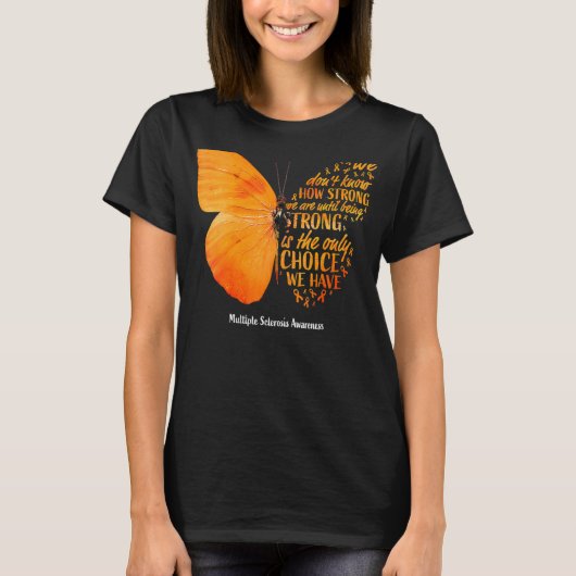 MS Butterfly Oranje Ribbon Multiple Sclerosis Awar T-shirt (Voorkant)