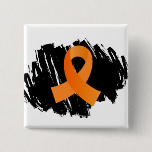 MS Oranje lint met krabbelsteen Vierkante Button 5,1 Cm