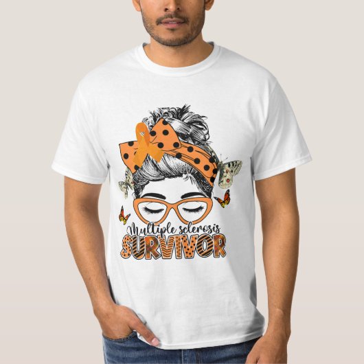 MS Survivor Messy Bun Multiple Sclerosis Awareness T-shirt (Voorkant)