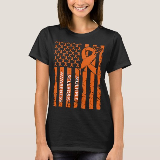 MS Warrior Multiple Sclerosis Awareness Ribbon USA T-shirt (Voorkant)