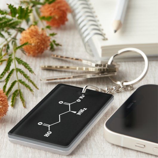 MSG Mononatrium glutamaat Molecule Chemische formu Sleutelhanger (Voorkant Rechts)