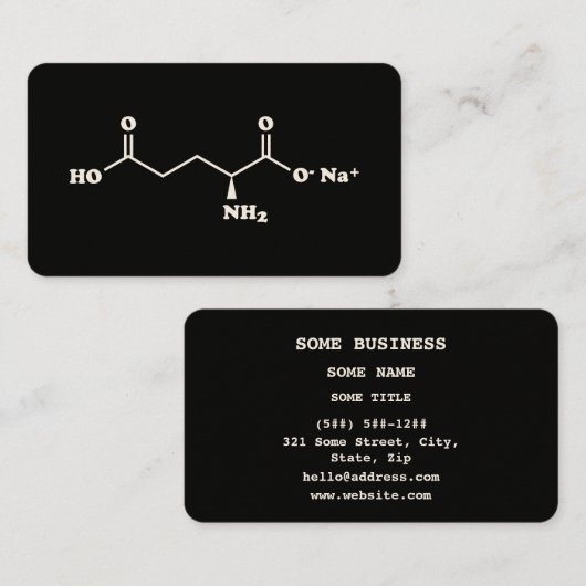 MSG Monosodium Glutamate Molecule Chemical Formula Visitekaartje (Voorkant / Achterkant)