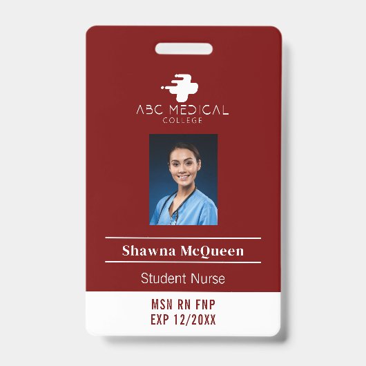 MSN RN FNP Studentverpleegster Rode Foto QR-code Badge (Voorzijde)