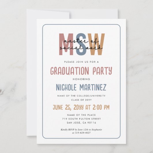 MSW Master of Social Work Afstuderen Kaart (Voorkant)