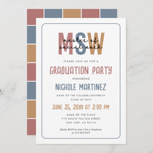 MSW Master of Social Work Afstuderen Kaart (Voorkant / Achterkant)