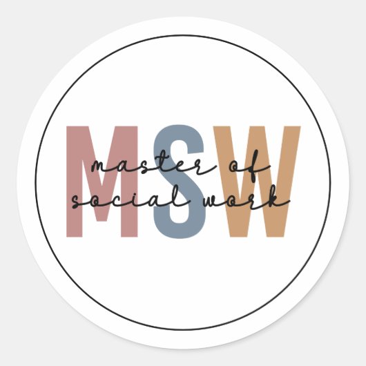 MSW Master of Social Work Retro Afstuderen Ronde Sticker (Voorkant)