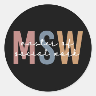 MSW Master of Social Work Retro Afstuderen Ronde Sticker