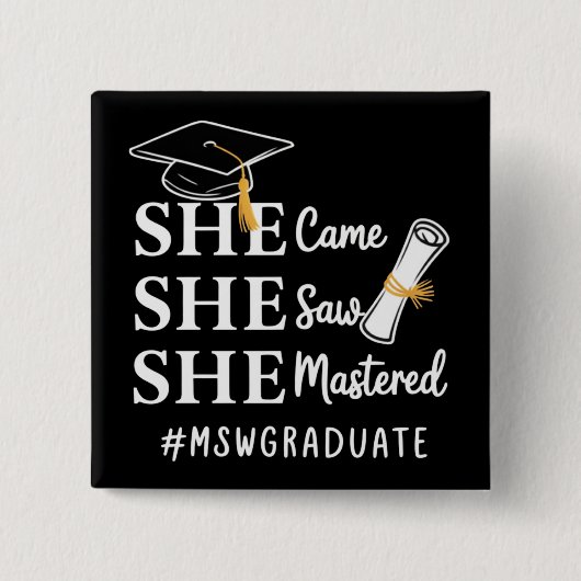 MSW Masterdiploma Master Sociaal Werk Afgestudeerd Vierkante Button 5,1 Cm (Voorkant)
