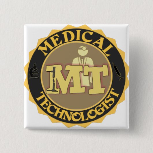 MT BADGE LOGO - MEDISCHE TECHNOLOGIST - LABORATORI VIERKANTE BUTTON 5,1 CM (Voorkant)