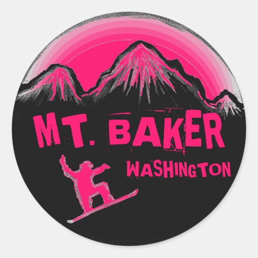 Mt. Baker Washington roze snowboard stickers (Voorkant)