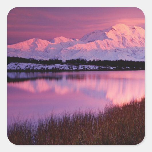 Mt. Denali, zonsondergang van Reflection Pond Vierkante Sticker (Voorkant)